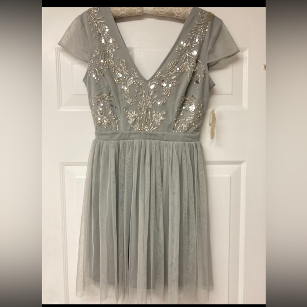 NWT Altar'd State sequined silver tulle babydoll dress Sz M